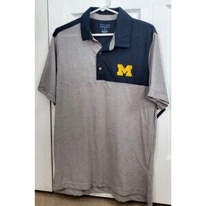 Champion U of M Wolverines Polo Shirt Mens Gray Short Sleeve Collar Shirt M NWT